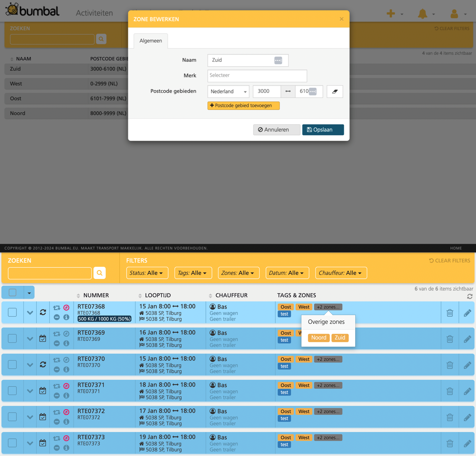 Ritplanner, transport software, zones, logistiek